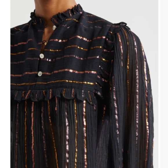 MWOT Farm Rio Metallic Stripe Ruffle Shirt, size S - Picture 4 of 12